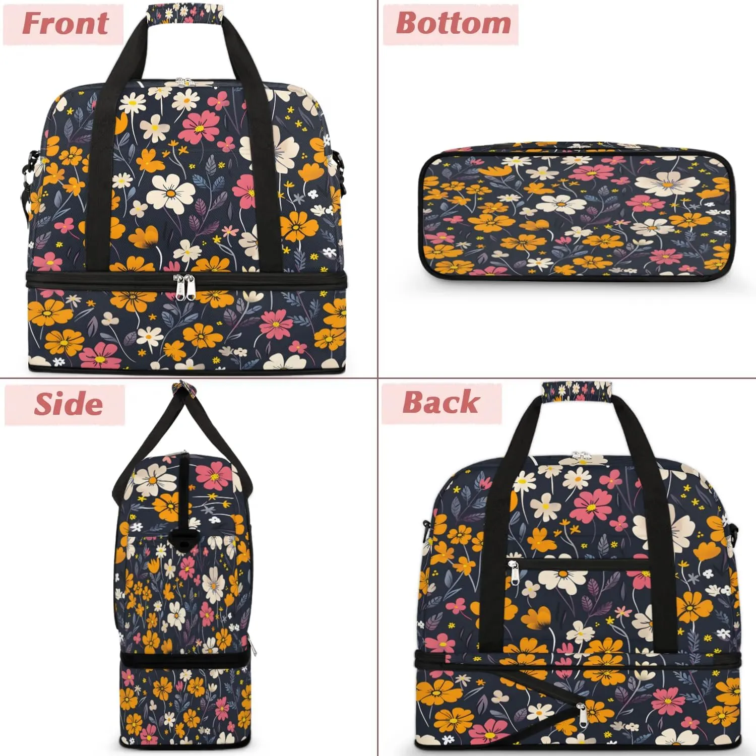 Graceful Flower Colorful Printing Travel Duffle Bag, Collapsible Travel Bag Sports Gym Bag With Shoes Compartment Weekender Bag Overnight Bag For Women Men