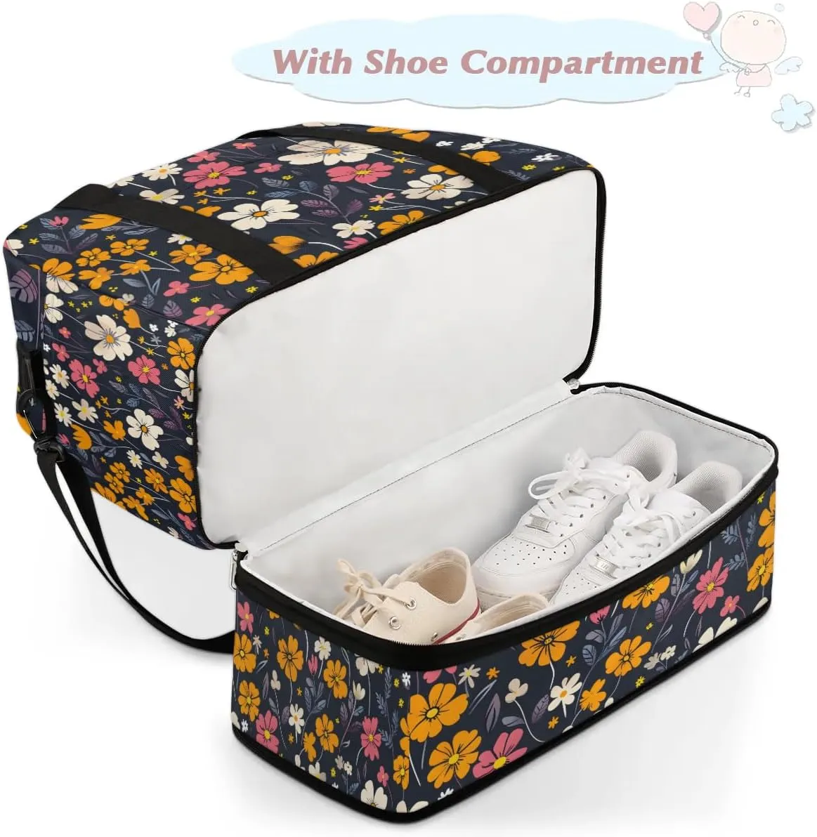Graceful Flower Colorful Printing Travel Duffle Bag, Collapsible Travel Bag Sports Gym Bag With Shoes Compartment Weekender Bag Overnight Bag For Women Men