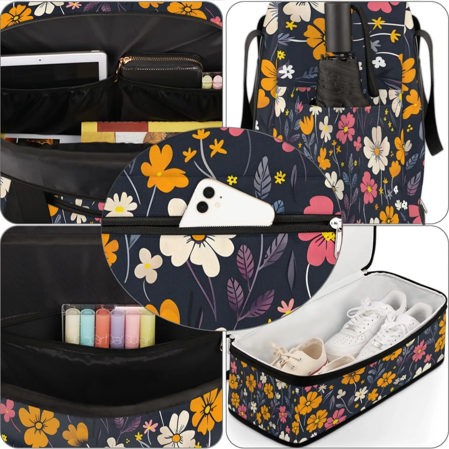 Graceful Flower Colorful Printing Travel Duffle Bag, Collapsible Travel Bag Sports Gym Bag With Shoes Compartment Weekender Bag Overnight Bag For Women Men
