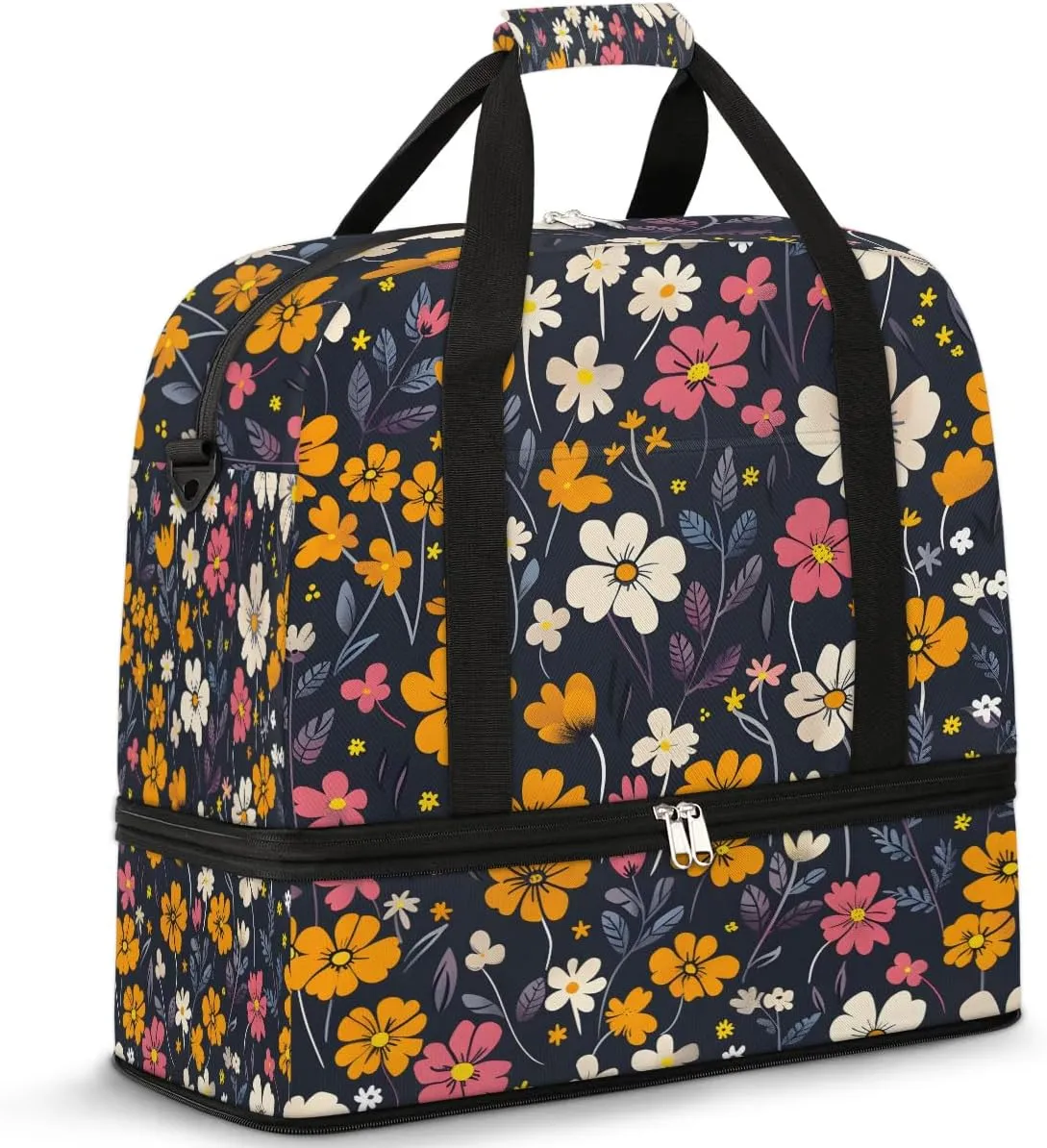 Graceful Flower Colorful Printing Travel Duffle Bag, Collapsible Travel Bag Sports Gym Bag With Shoes Compartment Weekender Bag Overnight Bag For Women Men