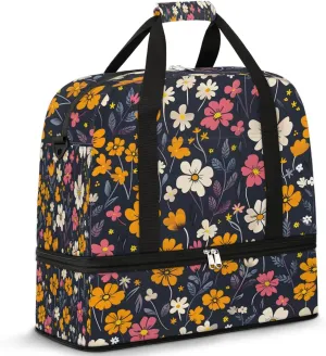 Graceful Flower Colorful Printing Travel Duffle Bag, Collapsible Travel Bag Sports Gym Bag With Shoes Compartment Weekender Bag Overnight Bag For Women Men