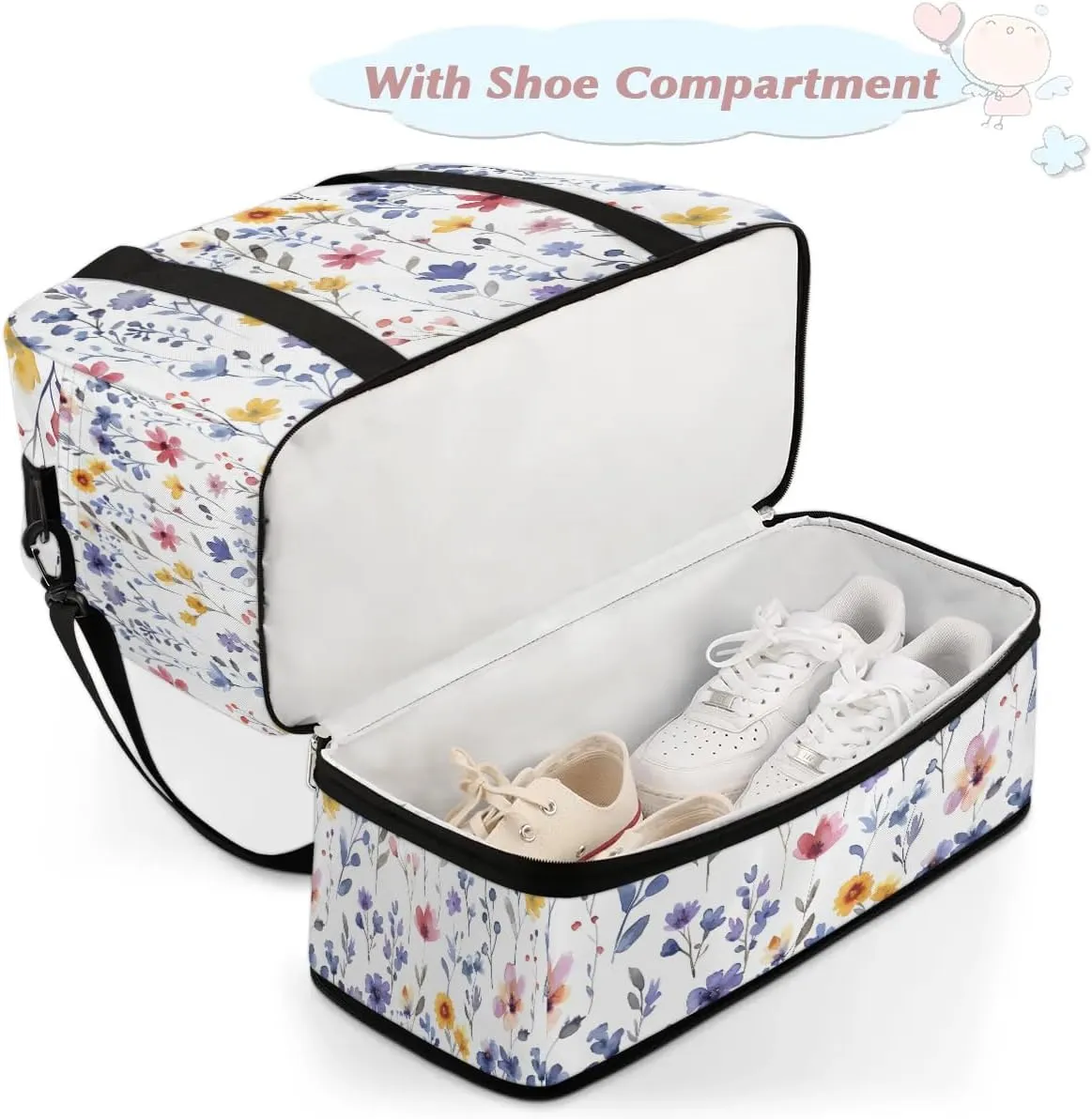 Graceful Flower Colorful Printings Travel Duffle Bag, Collapsible Travel Bag Sports Gym Bag With Shoes Compartment Weekender Bag Overnight Bag For Women Men