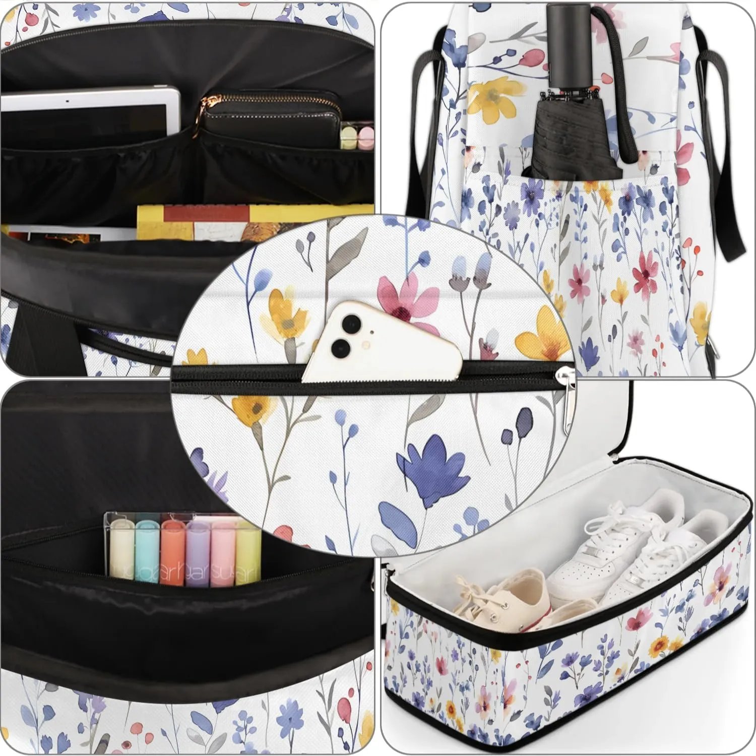 Graceful Flower Colorful Printings Travel Duffle Bag, Collapsible Travel Bag Sports Gym Bag With Shoes Compartment Weekender Bag Overnight Bag For Women Men