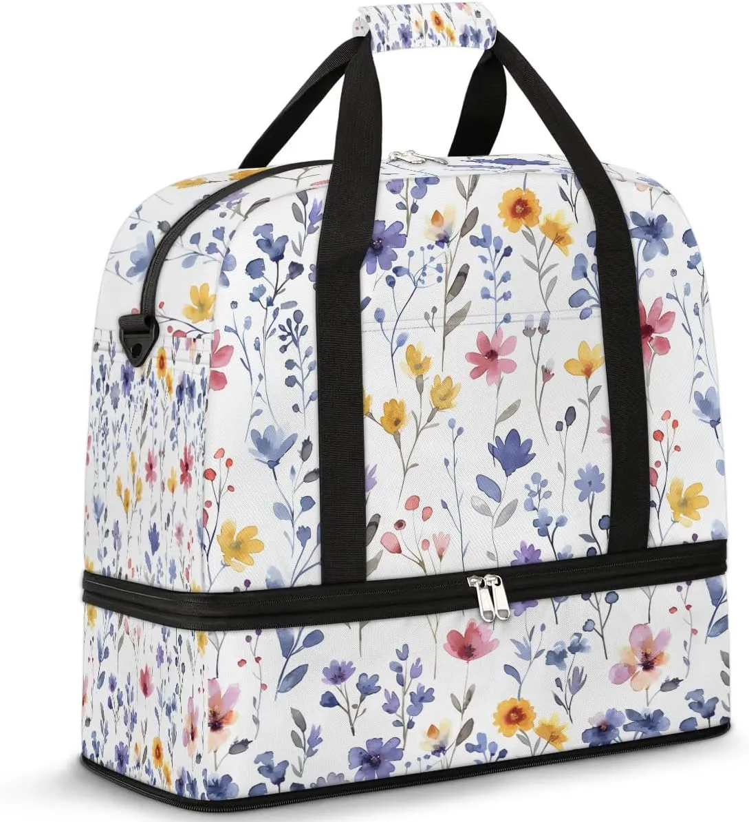 Graceful Flower Colorful Printings Travel Duffle Bag, Collapsible Travel Bag Sports Gym Bag With Shoes Compartment Weekender Bag Overnight Bag For Women Men