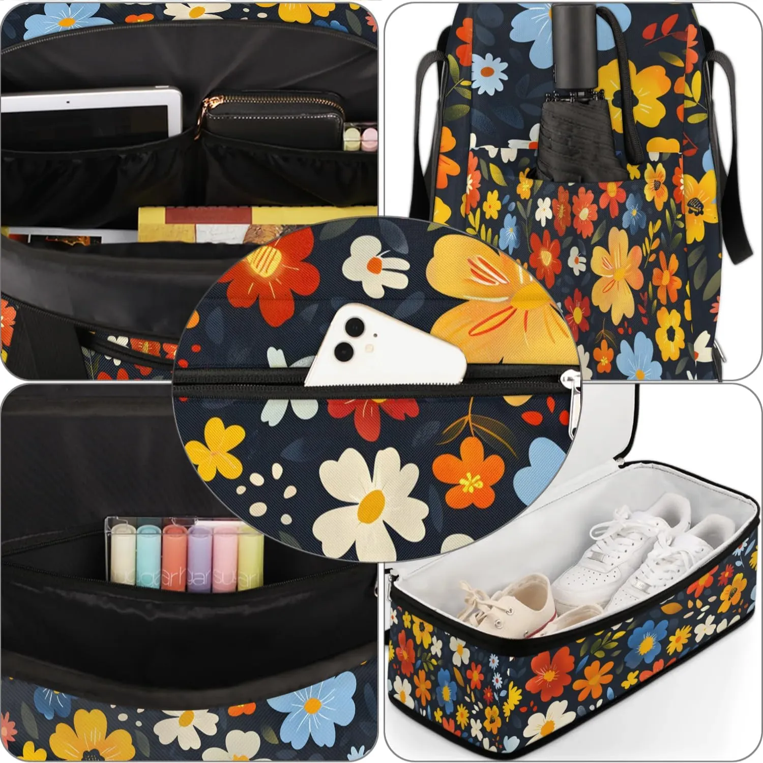 Graceful Flower Colorful Prints Travel Duffle Bag, Collapsible Travel Bag Sports Gym Bag With Shoes Compartment Weekender Bag Overnight Bag For Women Men
