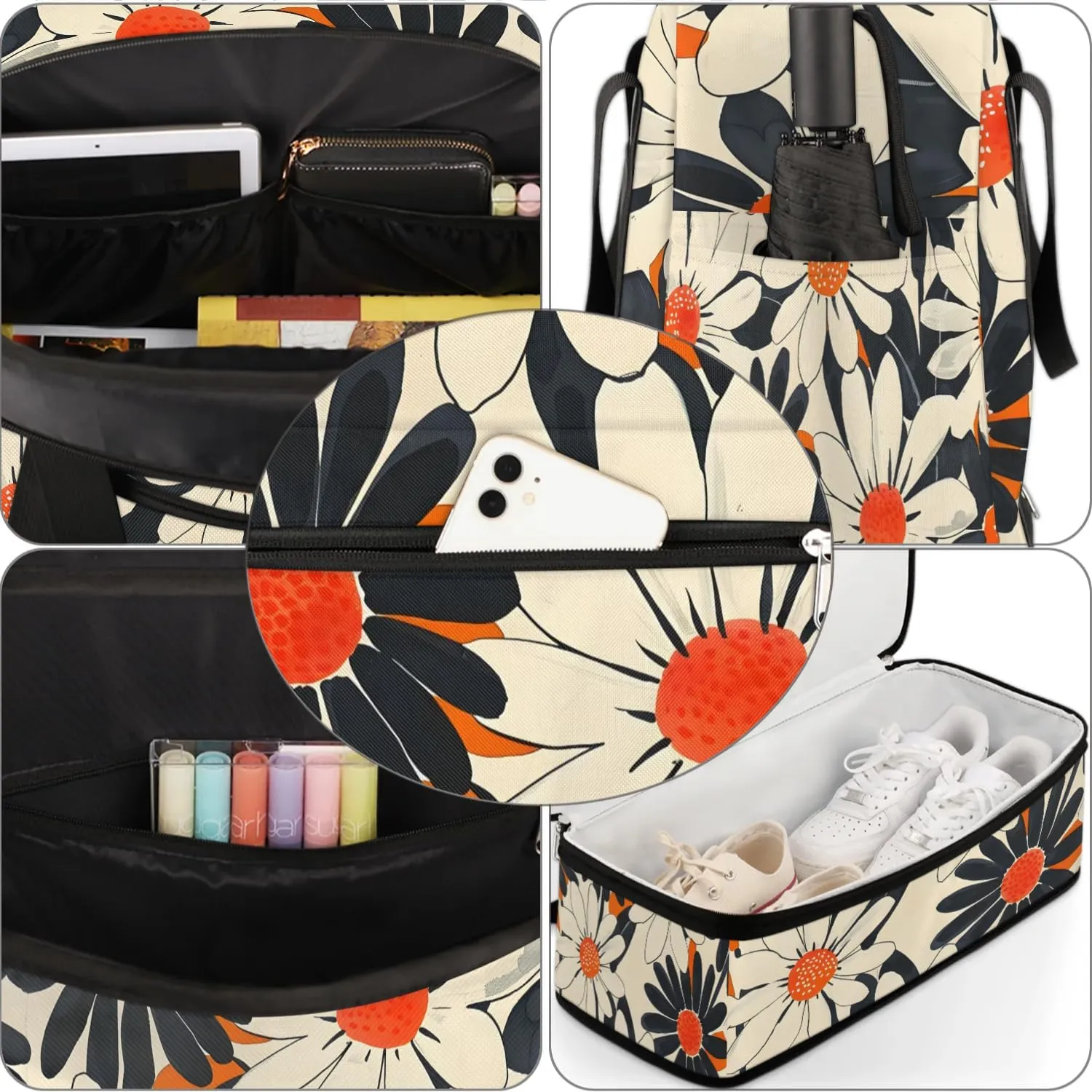 Graceful Flower Elegant Pattern Travel Duffle Bag, Collapsible Travel Bag Sports Gym Bag With Shoes Compartment Weekender Bag Overnight Bag For Women Men