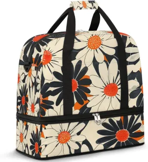 Graceful Flower Elegant Pattern Travel Duffle Bag, Collapsible Travel Bag Sports Gym Bag With Shoes Compartment Weekender Bag Overnight Bag For Women Men