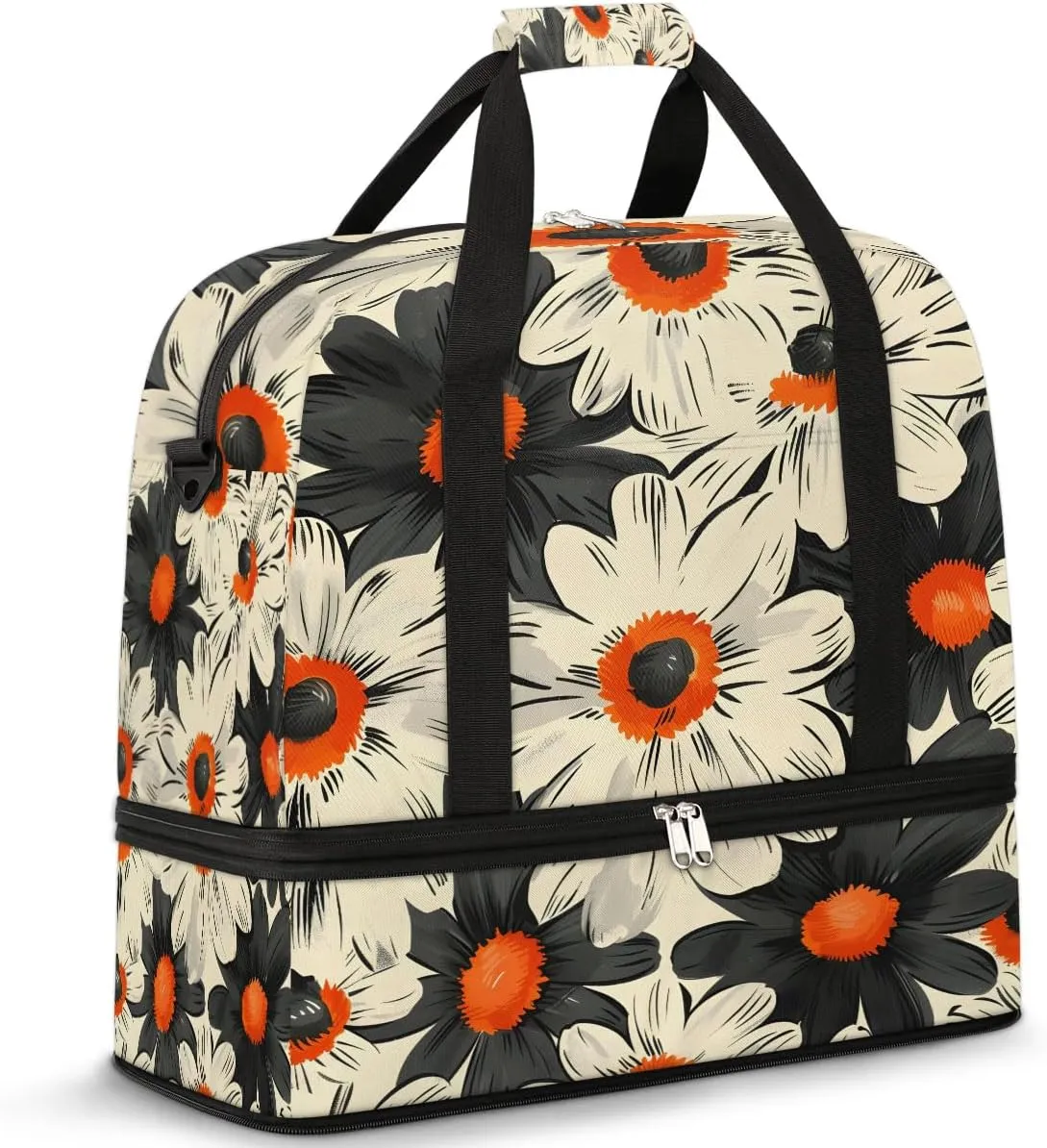 Graceful Flower Elegant Patterns Travel Duffle Bag, Collapsible Travel Bag Sports Gym Bag With Shoes Compartment Weekender Bag Overnight Bag For Women Men