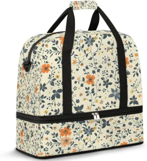 Graceful Flower Pattern Colorful Travel Duffle Bag, Collapsible Travel Bag Sports Gym Bag With Shoes Compartment Weekender Bag Overnight Bag For Women Men