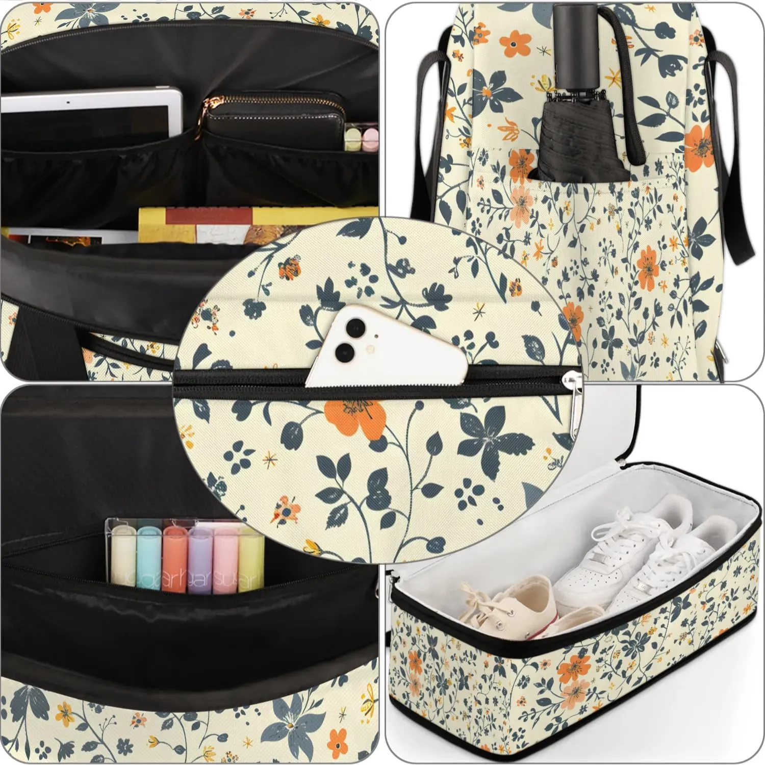Graceful Flower Pattern Colorful Travel Duffle Bag, Collapsible Travel Bag Sports Gym Bag With Shoes Compartment Weekender Bag Overnight Bag For Women Men