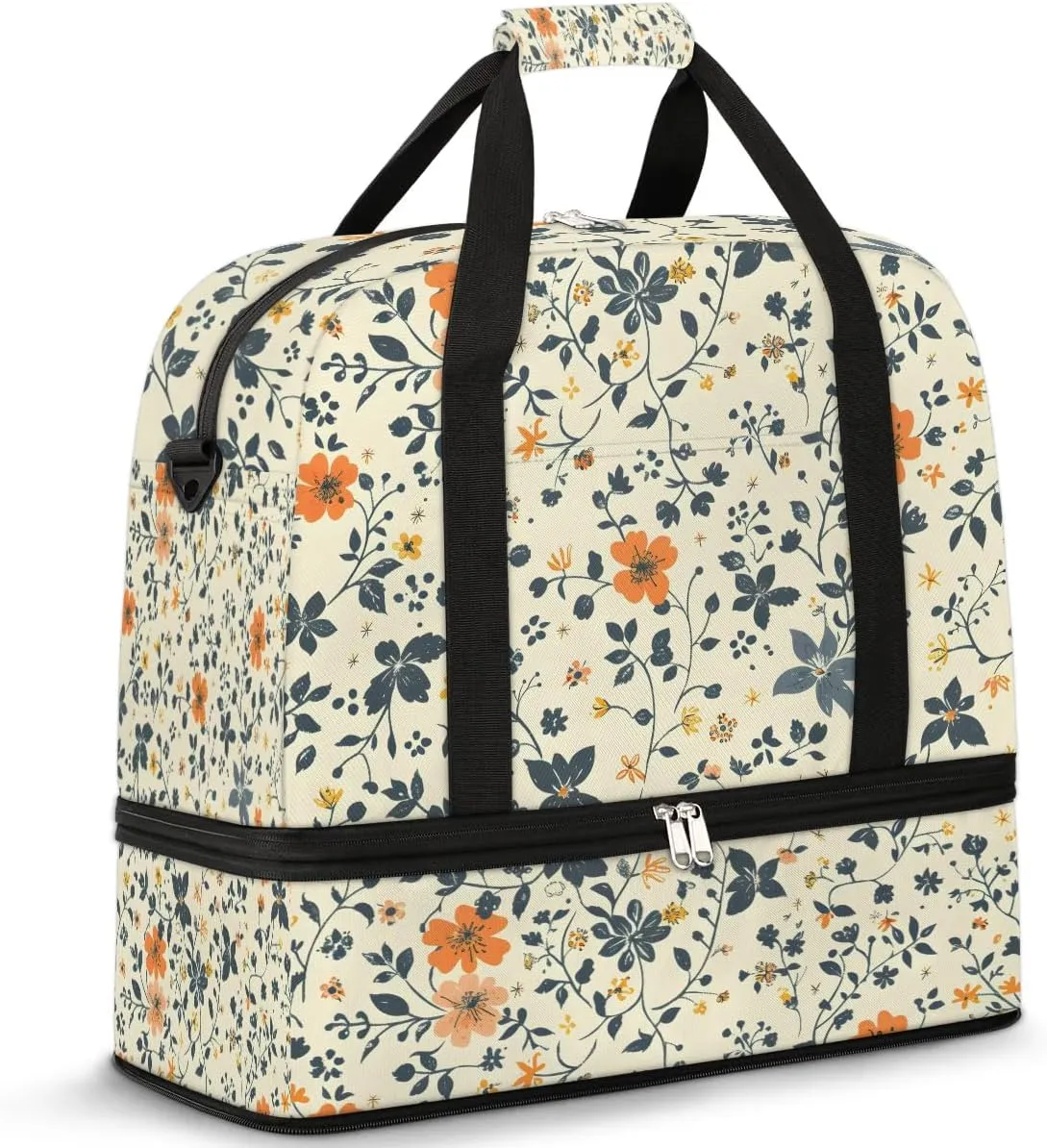 Graceful Flower Pattern Colorful Travel Duffle Bag, Collapsible Travel Bag Sports Gym Bag With Shoes Compartment Weekender Bag Overnight Bag For Women Men