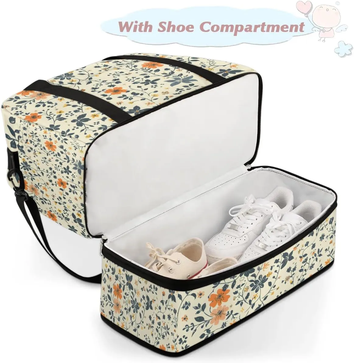 Graceful Flower Pattern Colorful Travel Duffle Bag, Collapsible Travel Bag Sports Gym Bag With Shoes Compartment Weekender Bag Overnight Bag For Women Men