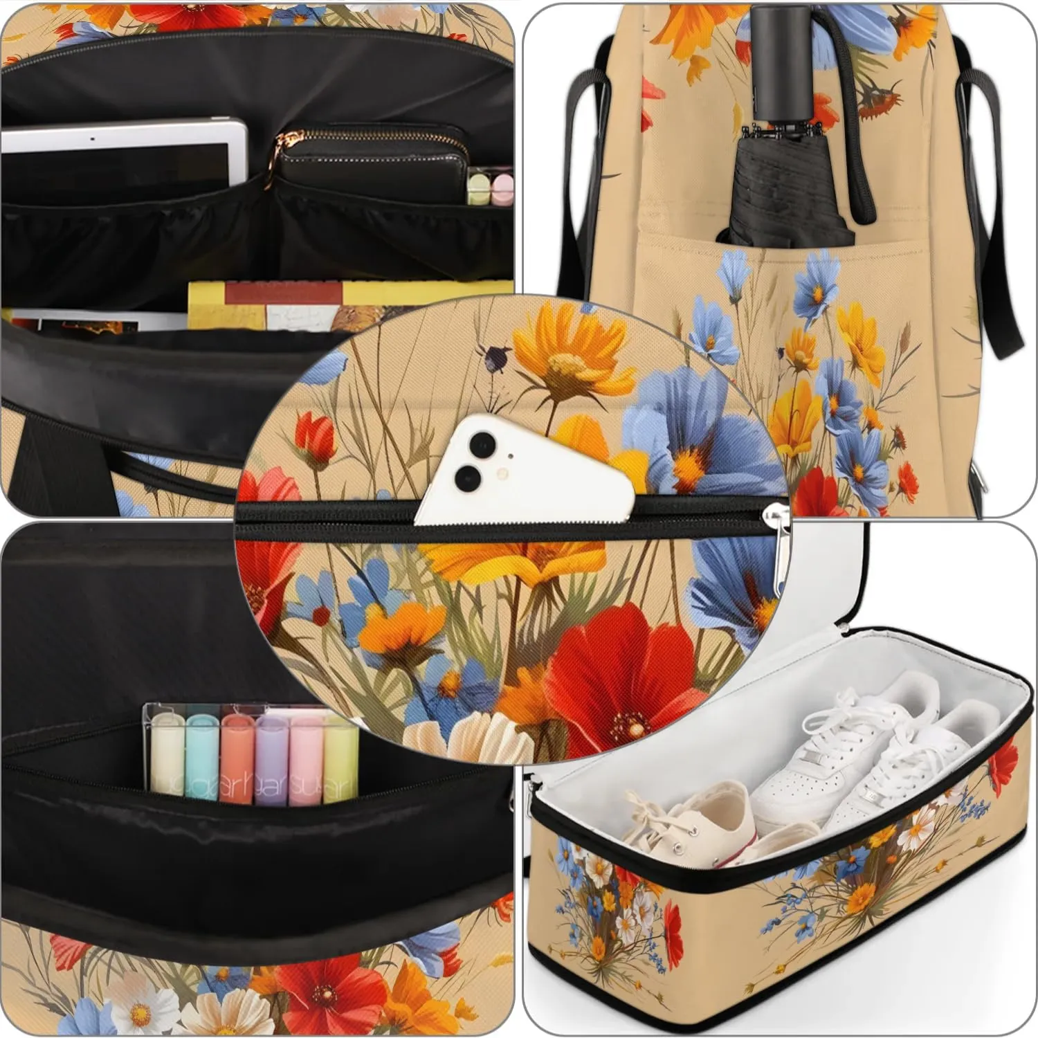 Graceful Flower Print Colorful Travel Duffle Bag, Collapsible Travel Bag Sports Gym Bag With Shoes Compartment Weekender Bag Overnight Bag For Women Men