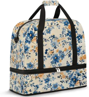Graceful Flower Retro Pattern Travel Duffle Bag, Collapsible Travel Bag Sports Gym Bag With Shoes Compartment Weekender Bag Overnight Bag For Women Men