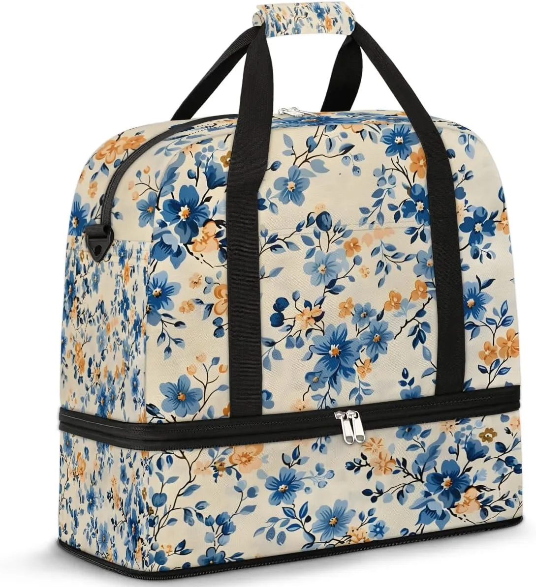Graceful Flower Retro Pattern Travel Duffle Bag, Collapsible Travel Bag Sports Gym Bag With Shoes Compartment Weekender Bag Overnight Bag For Women Men