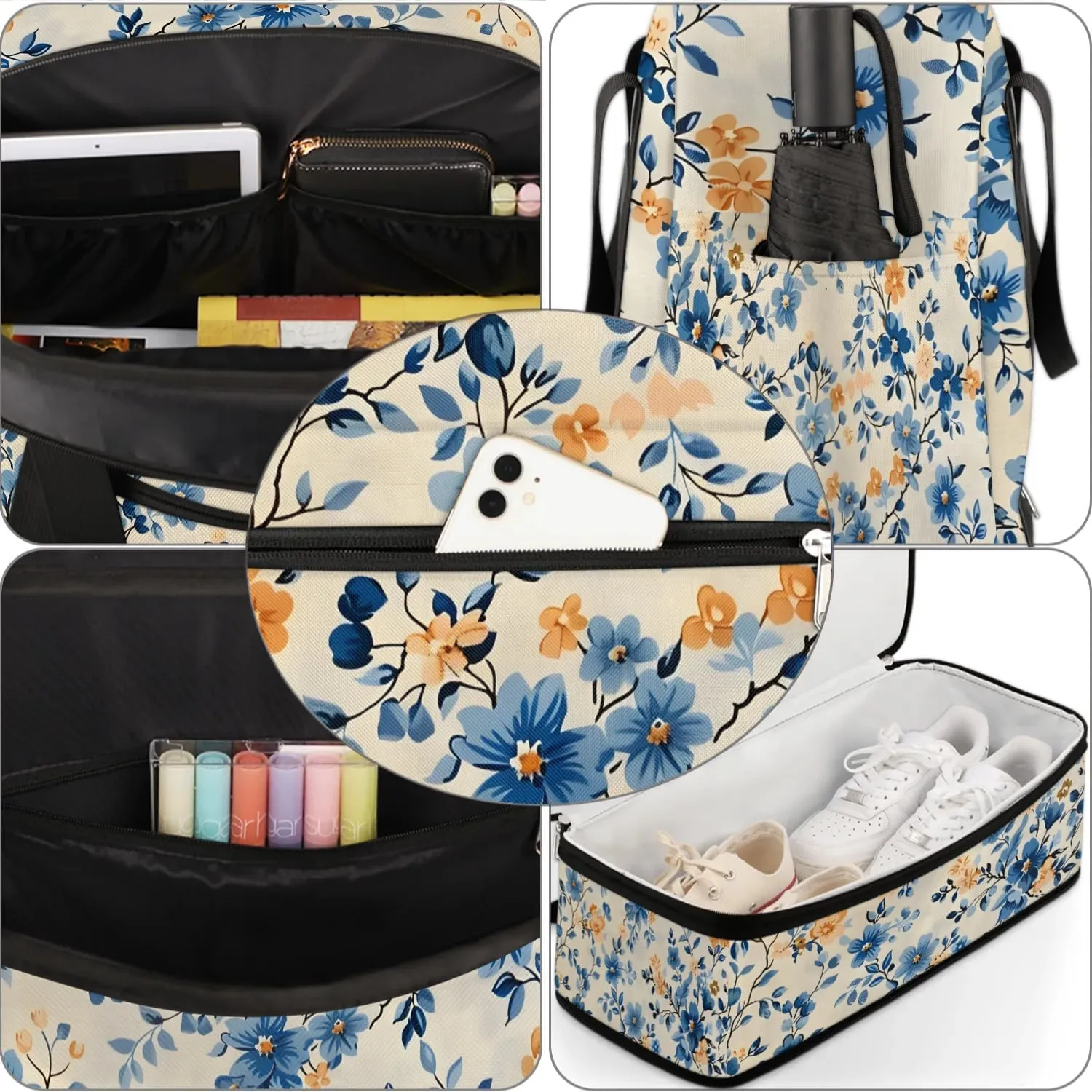 Graceful Flower Retro Pattern Travel Duffle Bag, Collapsible Travel Bag Sports Gym Bag With Shoes Compartment Weekender Bag Overnight Bag For Women Men