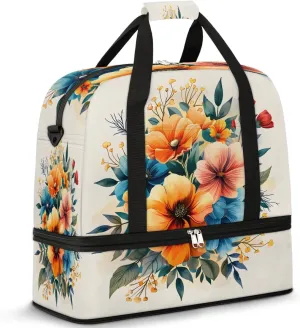 Graceful Flowers Beautiful Pattern Travel Duffle Bag, Collapsible Travel Bag Sports Gym Bag With Shoes Compartment Weekender Bag Overnight Bag For Women Men