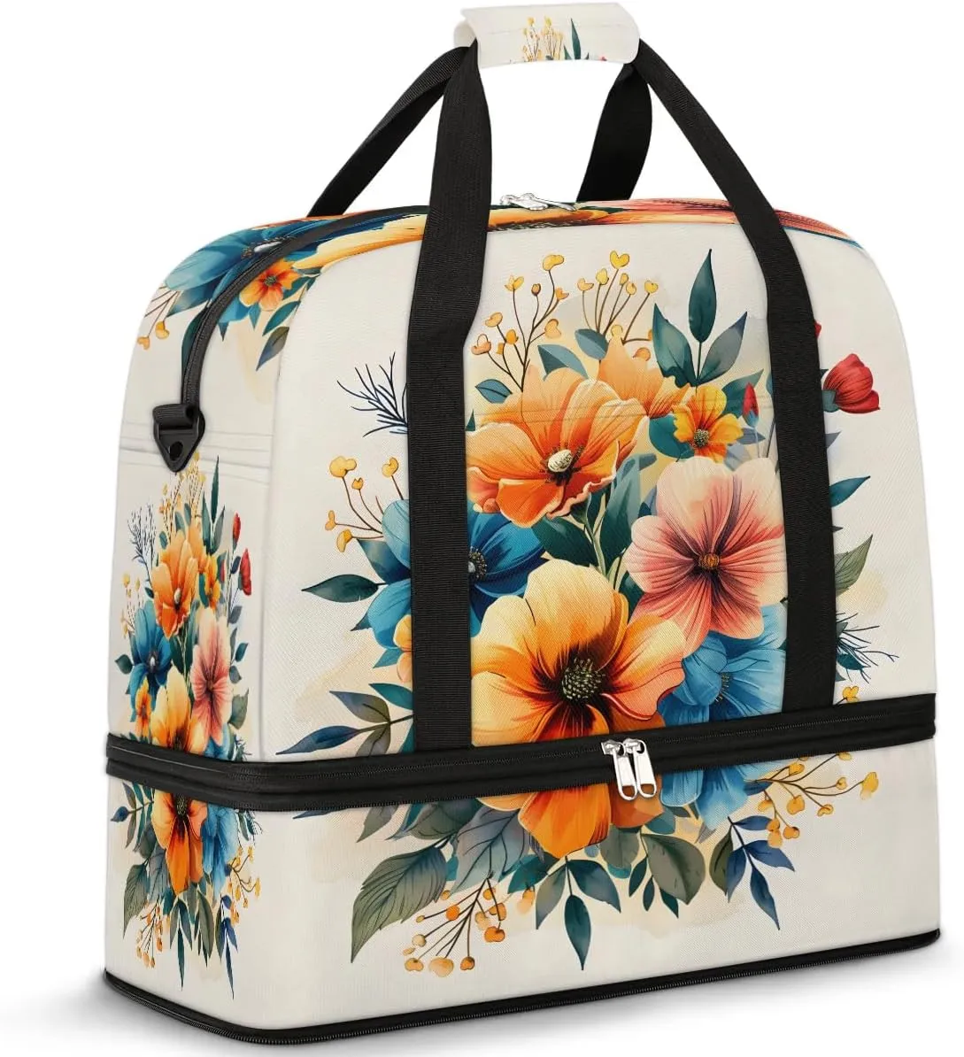 Graceful Flowers Beautiful Pattern Travel Duffle Bag, Collapsible Travel Bag Sports Gym Bag With Shoes Compartment Weekender Bag Overnight Bag For Women Men
