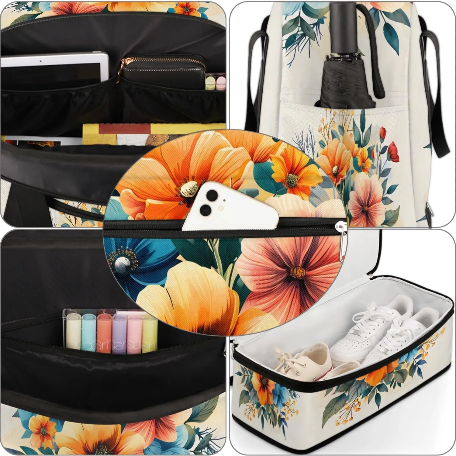 Graceful Flowers Beautiful Pattern Travel Duffle Bag, Collapsible Travel Bag Sports Gym Bag With Shoes Compartment Weekender Bag Overnight Bag For Women Men