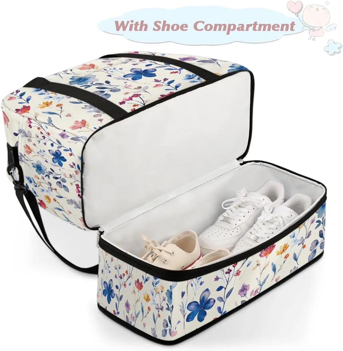 Graceful Flowers Colorful Pattern Travel Duffle Bag, Collapsible Travel Bag Sports Gym Bag With Shoes Compartment Weekender Bag Overnight Bag For Women Men