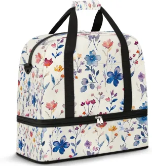 Graceful Flowers Colorful Pattern Travel Duffle Bag, Collapsible Travel Bag Sports Gym Bag With Shoes Compartment Weekender Bag Overnight Bag For Women Men