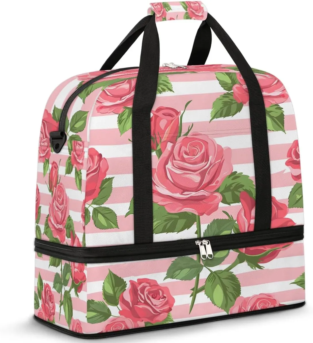Graceful Rose Flora Printings Travel Duffle Bag, Collapsible Travel Bag Sports Gym Bag With Shoes Compartment Weekender Bag Overnight Bag For Women Men