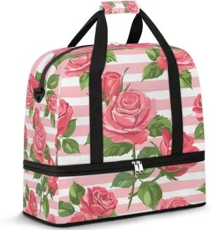 Graceful Rose Flora Printings Travel Duffle Bag, Collapsible Travel Bag Sports Gym Bag With Shoes Compartment Weekender Bag Overnight Bag For Women Men