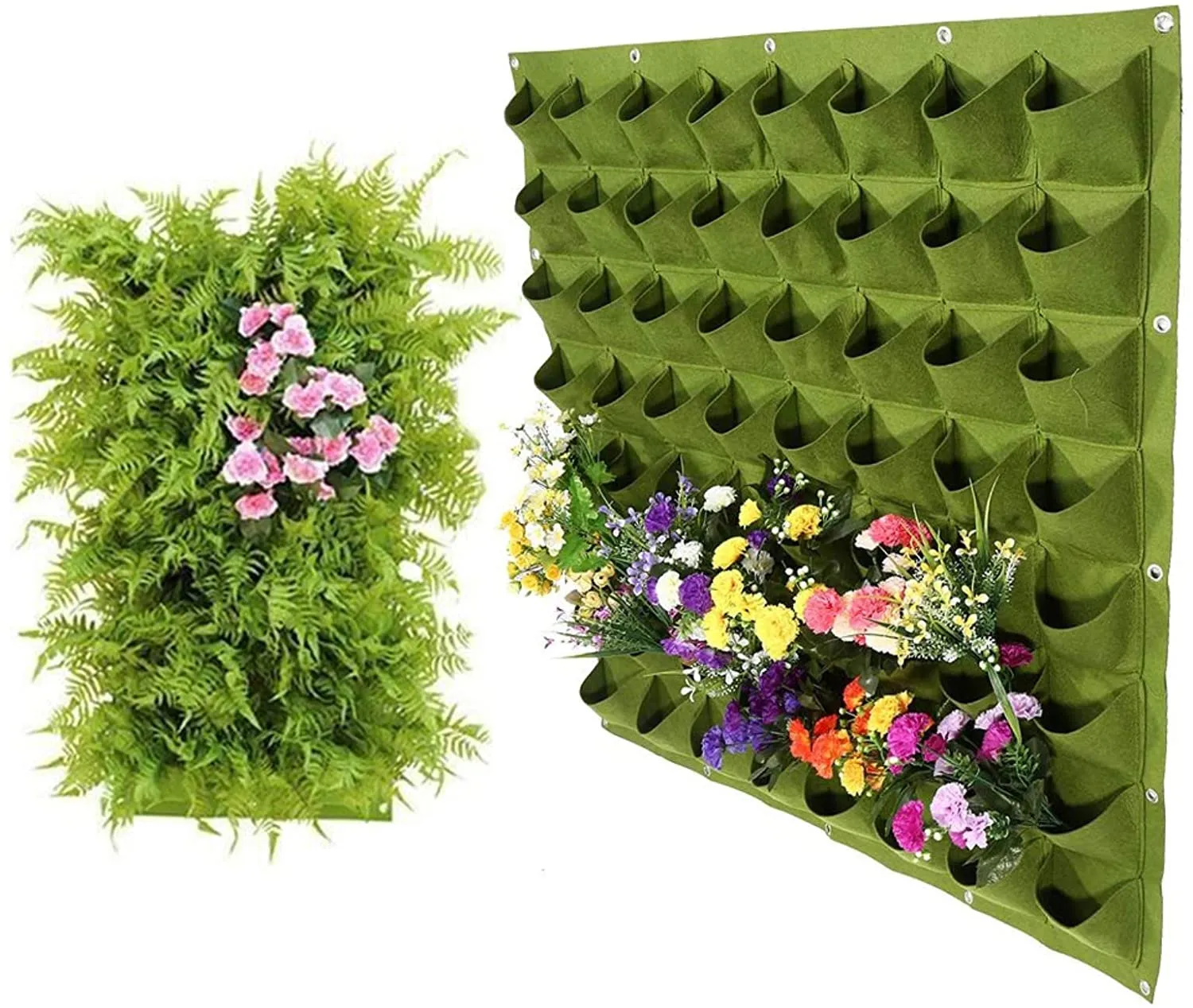 GrowGreen Hanging Planting Grow Bags, 90 Pockets Hanging Vertical Garden Wall Planter Greening Planting Bag Flower Planting Container Wall