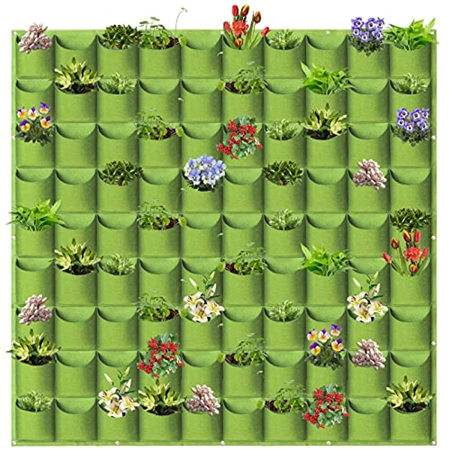 GrowGreen Hanging Planting Grow Bags, 90 Pockets Hanging Vertical Garden Wall Planter Greening Planting Bag Flower Planting Container Wall