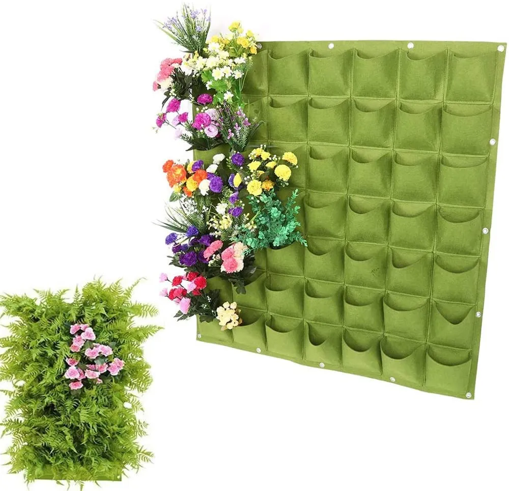 GrowGreen Hanging Planting Grow Bags, 90 Pockets Hanging Vertical Garden Wall Planter Greening Planting Bag Flower Planting Container Wall