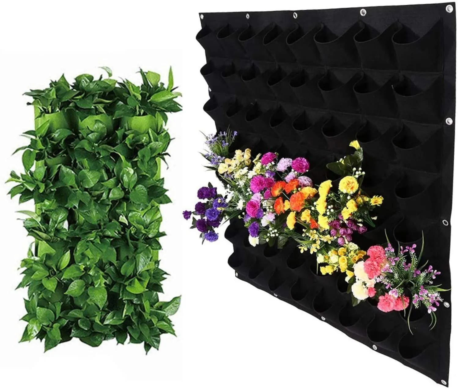 GrowGreen Hanging Planting Grow Bags, 90 Pockets Hanging Vertical Garden Wall Planter Greening Planting Bag Flower Planting Container Wall