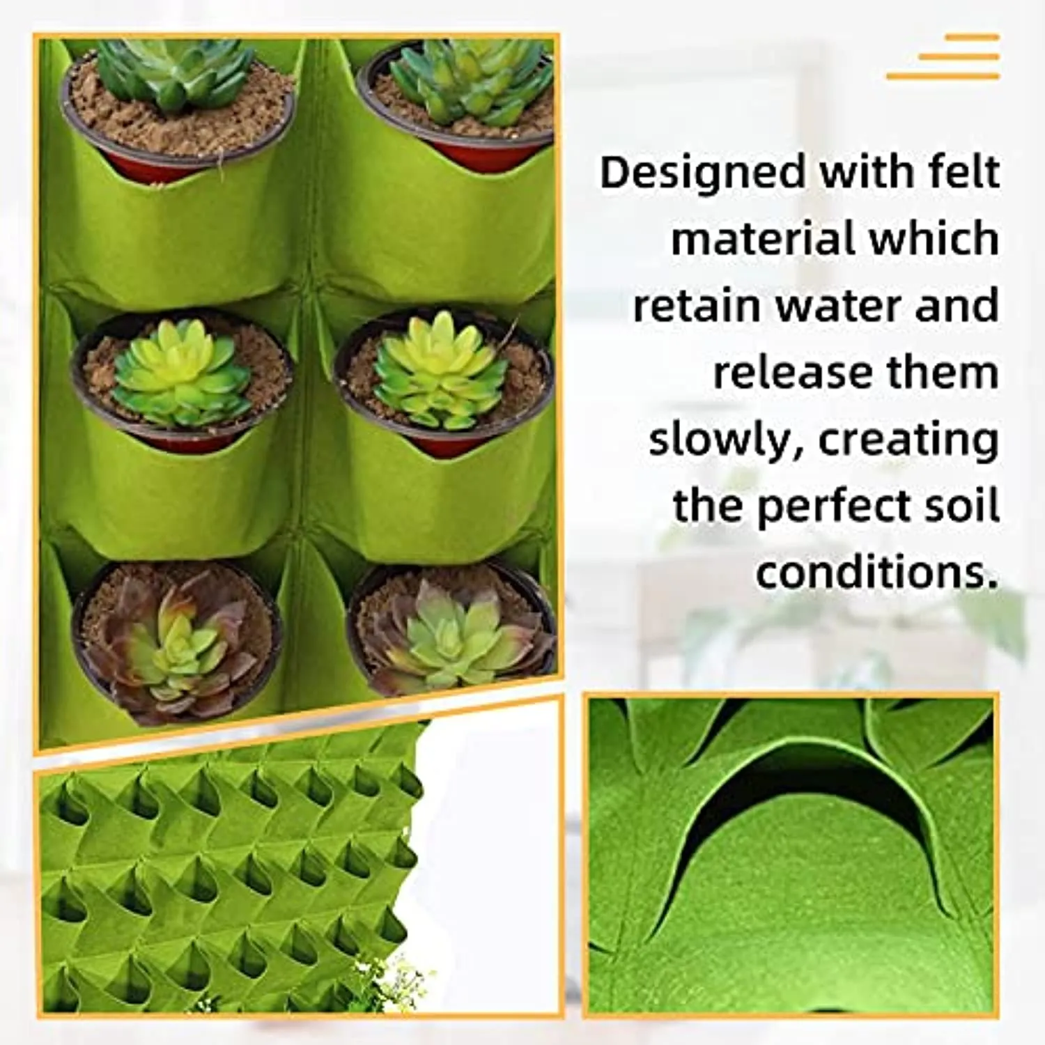 GrowGreen Hanging Planting Grow Bags, 90 Pockets Hanging Vertical Garden Wall Planter Greening Planting Bag Flower Planting Container Wall