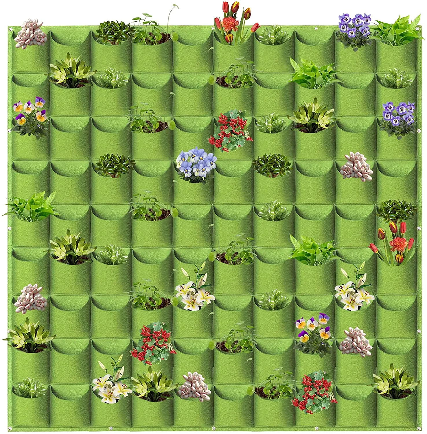 GrowGreen Hanging Planting Grow Bags, 90 Pockets Hanging Vertical Garden Wall Planter Greening Planting Bag Flower Planting Container Wall