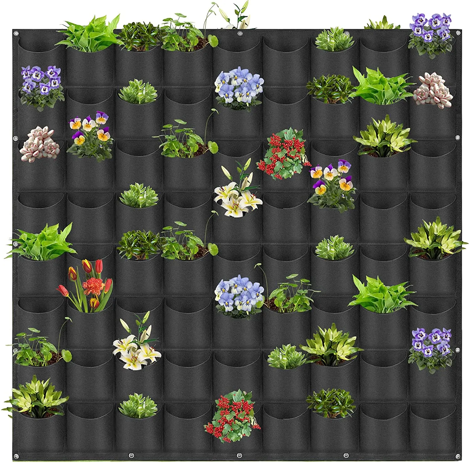 GrowGreen Hanging Planting Grow Bags, 90 Pockets Hanging Vertical Garden Wall Planter Greening Planting Bag Flower Planting Container Wall