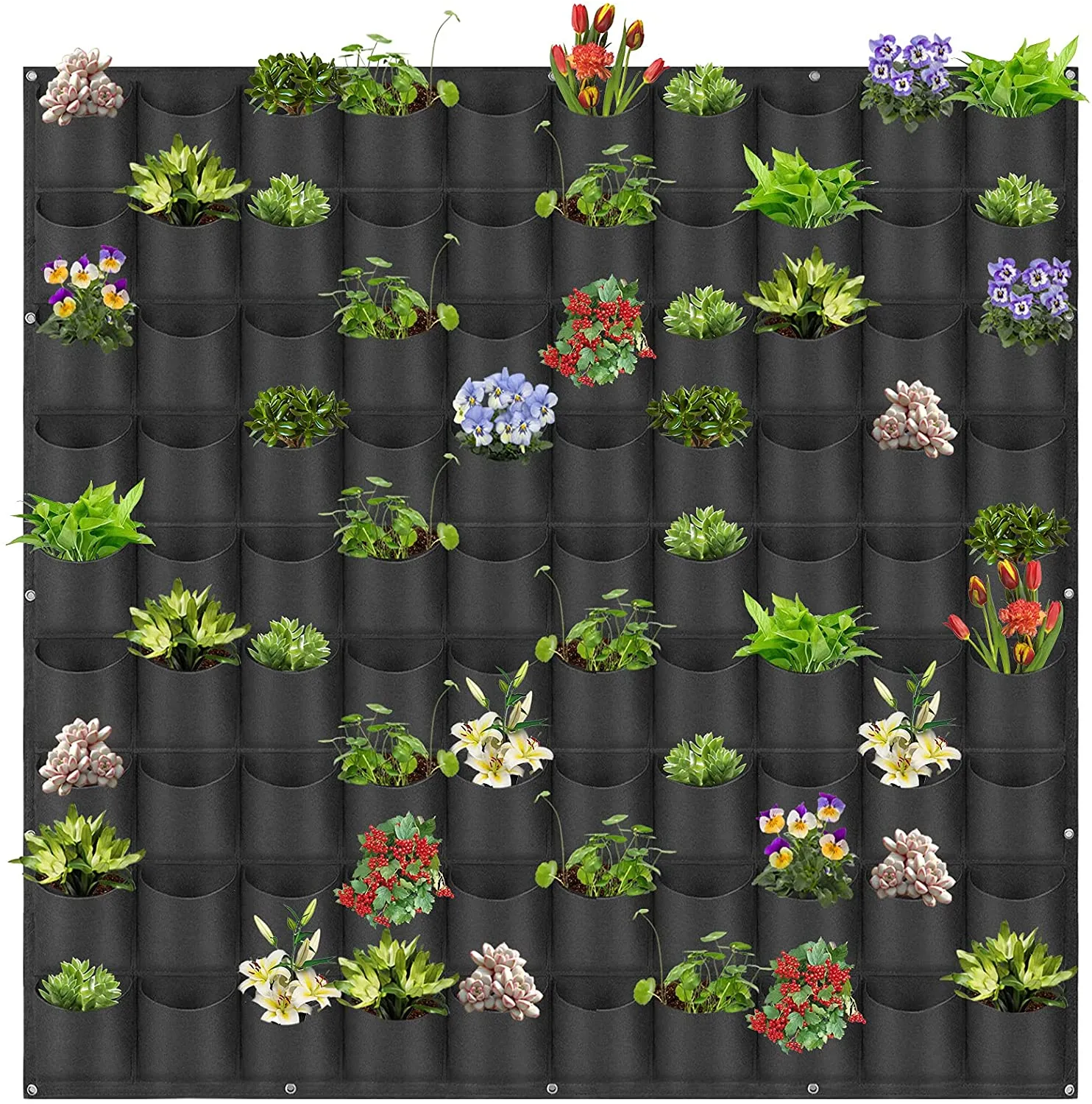 GrowGreen Hanging Planting Grow Bags, 90 Pockets Hanging Vertical Garden Wall Planter Greening Planting Bag Flower Planting Container Wall