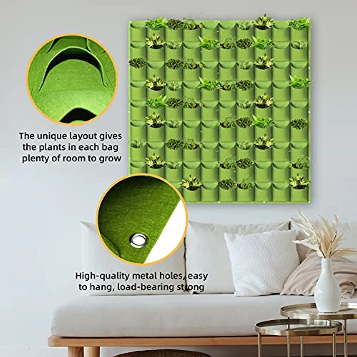 GrowGreen Hanging Planting Grow Bags, 90 Pockets Hanging Vertical Garden Wall Planter Greening Planting Bag Flower Planting Container Wall