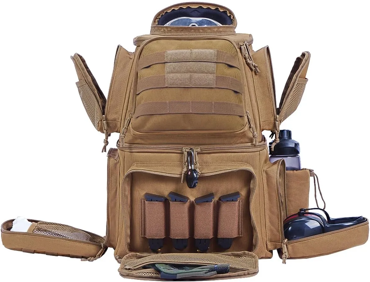 Gun range backpack Holds 6 full size pistols,Pistol range bag with 11 magazine slots,Suitable for training Pistol bag