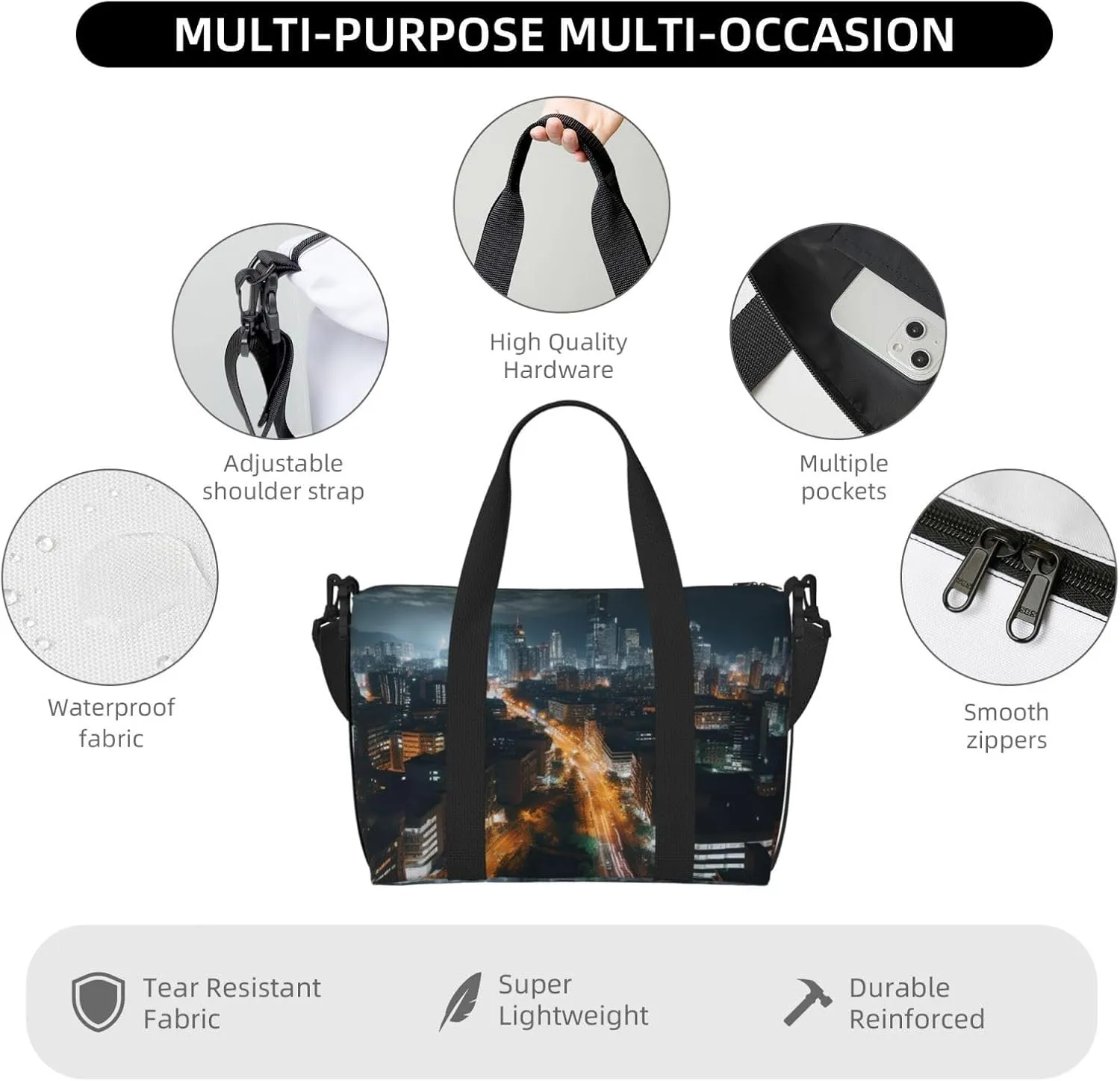 Gym Bag City night view Duffel Bag for Men Women Travel Overnight Bag with Shoe Compartment Workout Bags