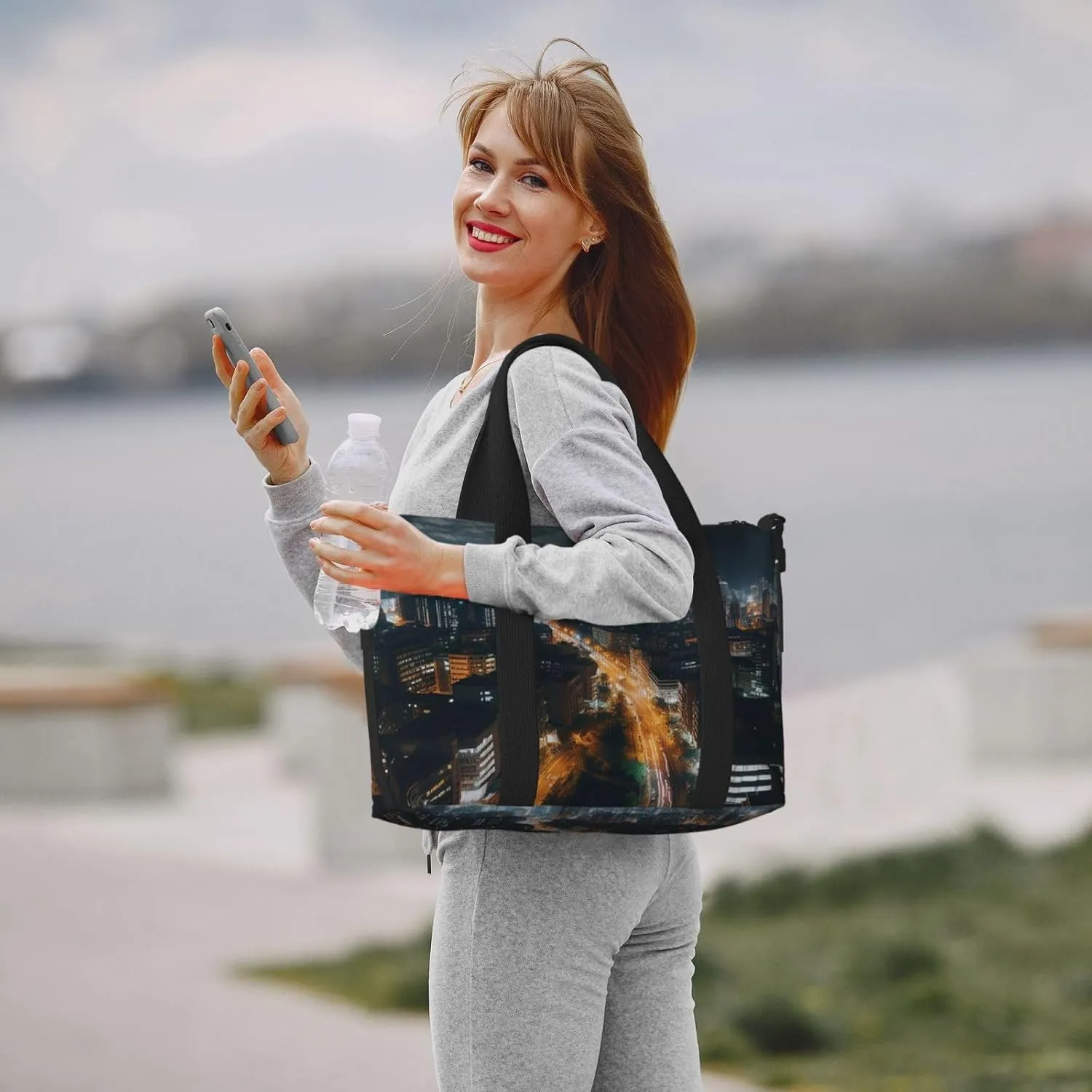 Gym Bag City night view Duffel Bag for Men Women Travel Overnight Bag with Shoe Compartment Workout Bags