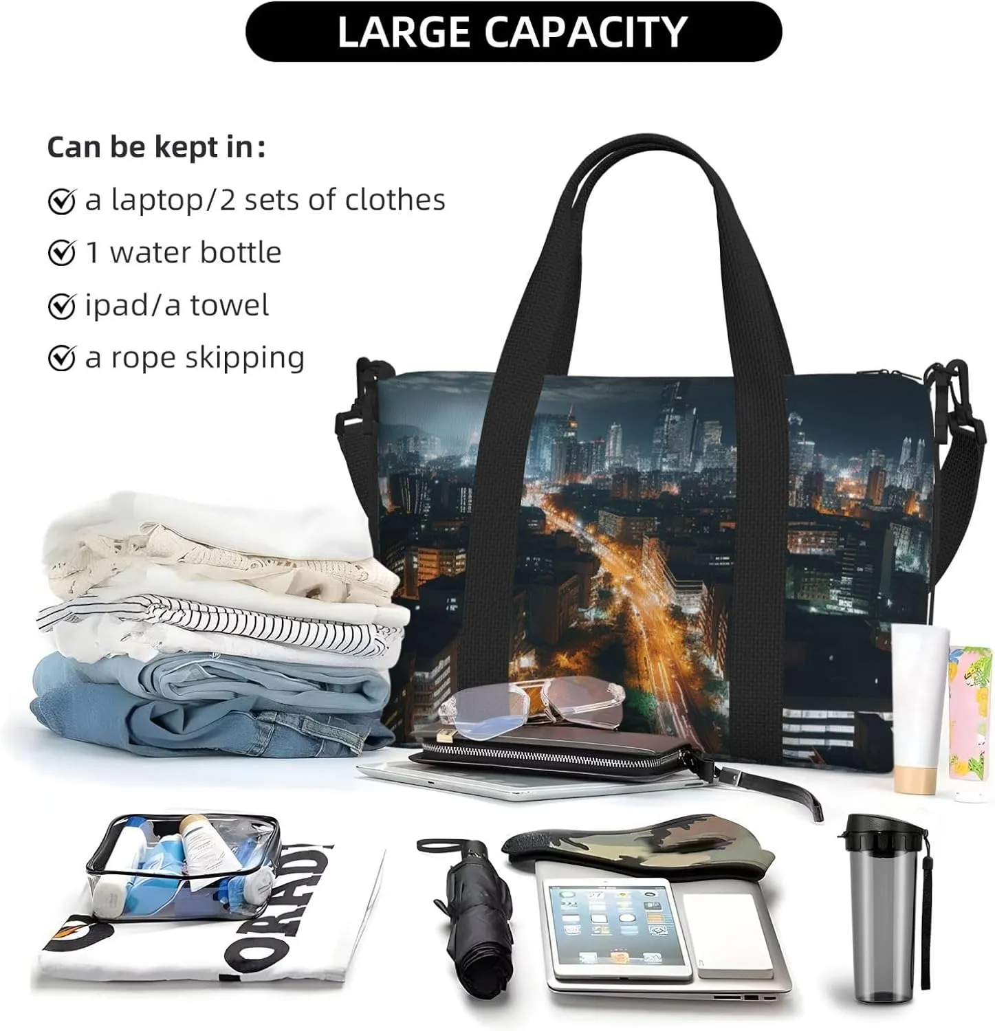 Gym Bag City night view Duffel Bag for Men Women Travel Overnight Bag with Shoe Compartment Workout Bags