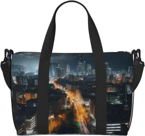 Gym Bag City night view Duffel Bag for Men Women Travel Overnight Bag with Shoe Compartment Workout Bags