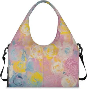 Gym Bag for Women Abstract Floral Flower Duffel Bag with Shoe Compartment and Yoga Mat Holder Portable Weekender Bags Travel Tote Bags