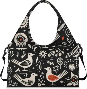 Gym Bag for Women Bird Flower Pattern Duffel Bag with Shoe Compartment and Yoga Mat Holder Portable Weekender Bags Travel Tote Bags