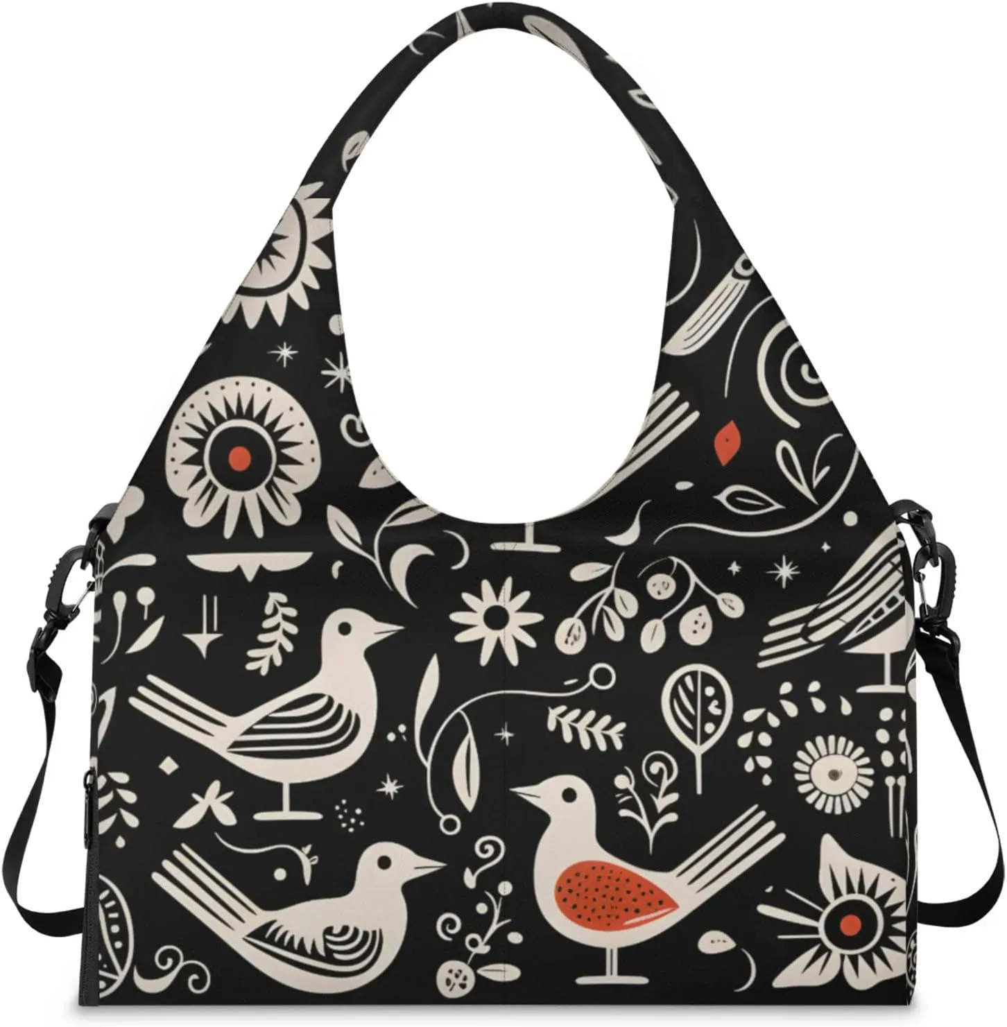 Gym Bag for Women Bird Flower Pattern Duffel Bag with Shoe Compartment and Yoga Mat Holder Portable Weekender Bags Travel Tote Bags