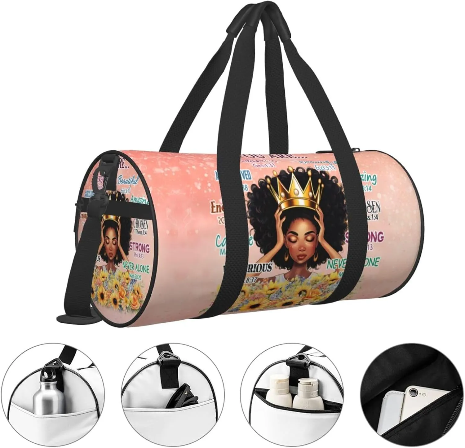 Gym bag for women Duffel Bags African American Afro Woman Sports Dance Bag Travel Luggage Bags for Men Women Weekender Sports Vacation