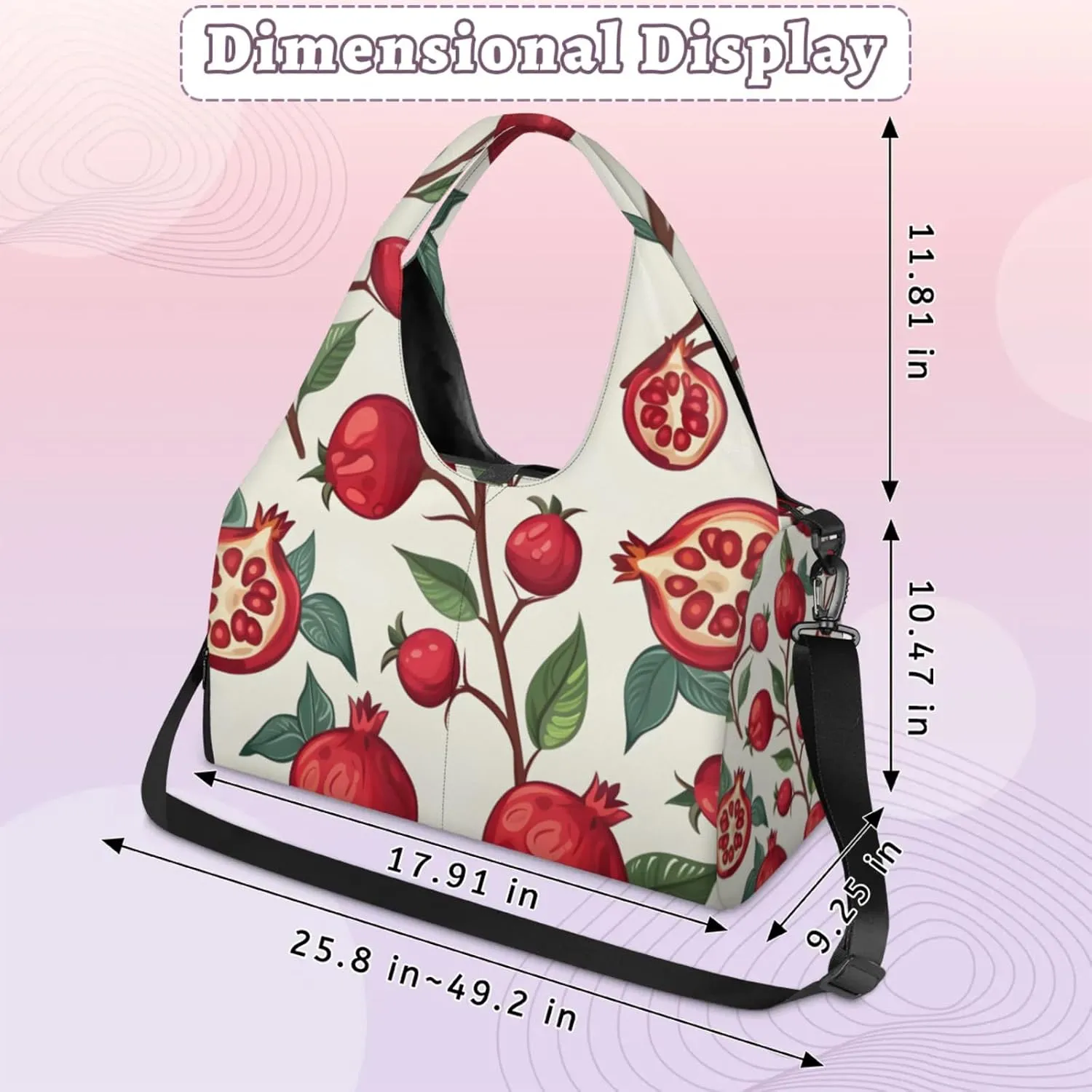 Gym Bag for Women Pomegranates Theme Duffel Bag with Shoe Compartment and Yoga Mat Holder Portable Weekender Bags Travel Tote Bags