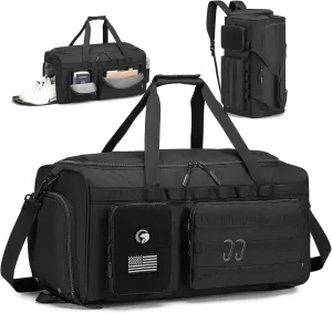 Gym Bags for Men, Tactical Duffle Bag Sports Travel Bag Gym Weekender Overnight Backpack with Shoe Compartment and Wet Pocket, 3 In 1 Tactical Military Backpack Black
