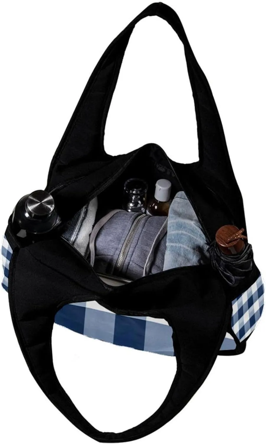 Gym Bags for Men,Travel Duffel Bags for Women,Blue White Plaid,Workout Bag
