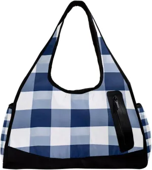 Gym Bags for Men,Travel Duffel Bags for Women,Blue White Plaid,Workout Bag