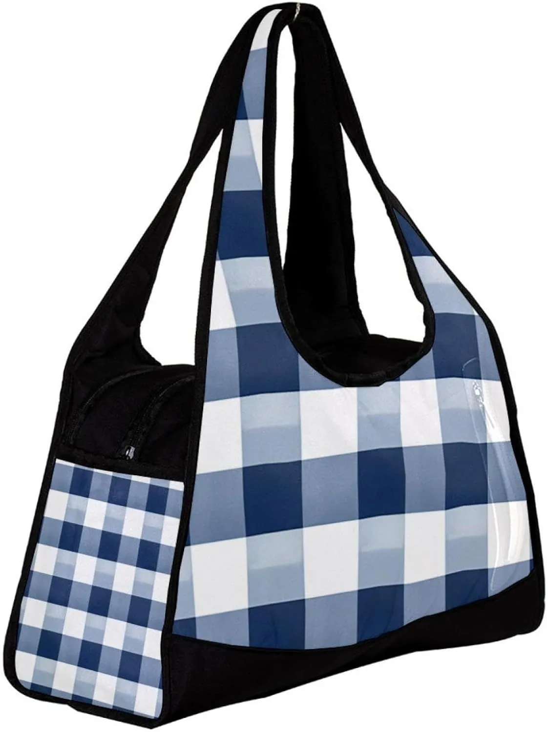Gym Bags for Men,Travel Duffel Bags for Women,Blue White Plaid,Workout Bag